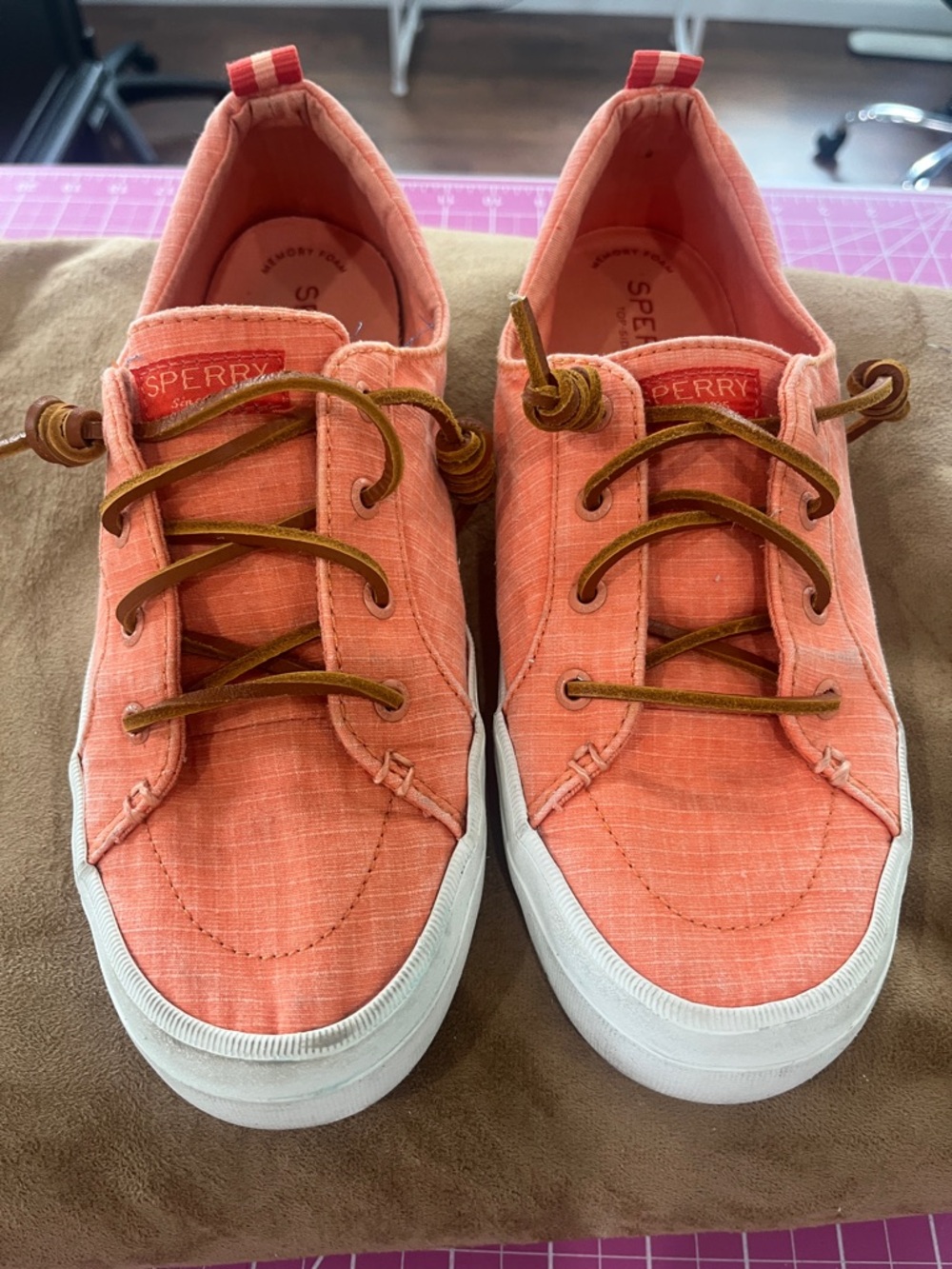 Sperry Coral Orange Canvas Slip-On Sneakers